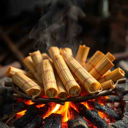 Lemang - Sticky Glutinous Rice Over Open Fire